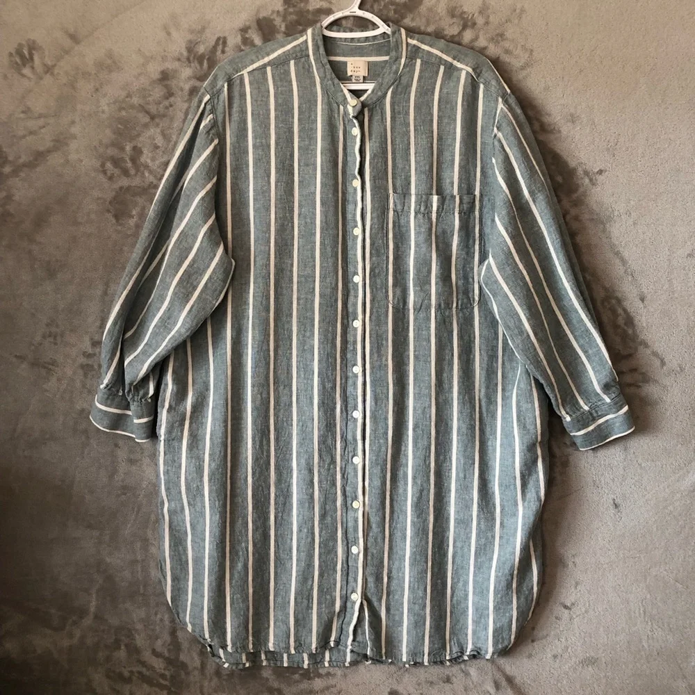 A New Day Green Striped Button-Up Dress Size XXL Plus